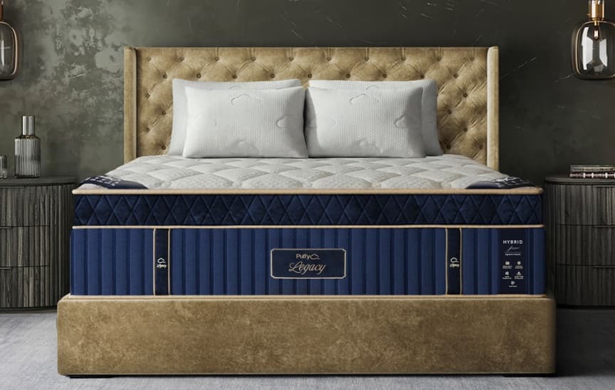 Puffy Legacy Hybrid mattress with navy quilted sides