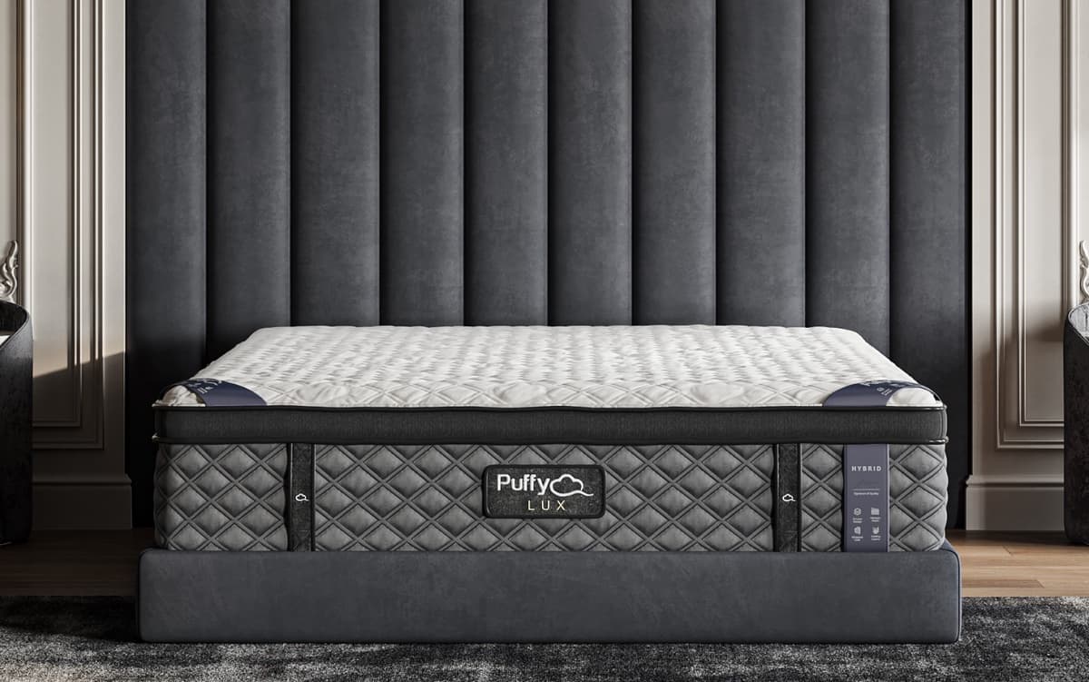 Puffy Lux Hybrid mattress with quilted gray cover