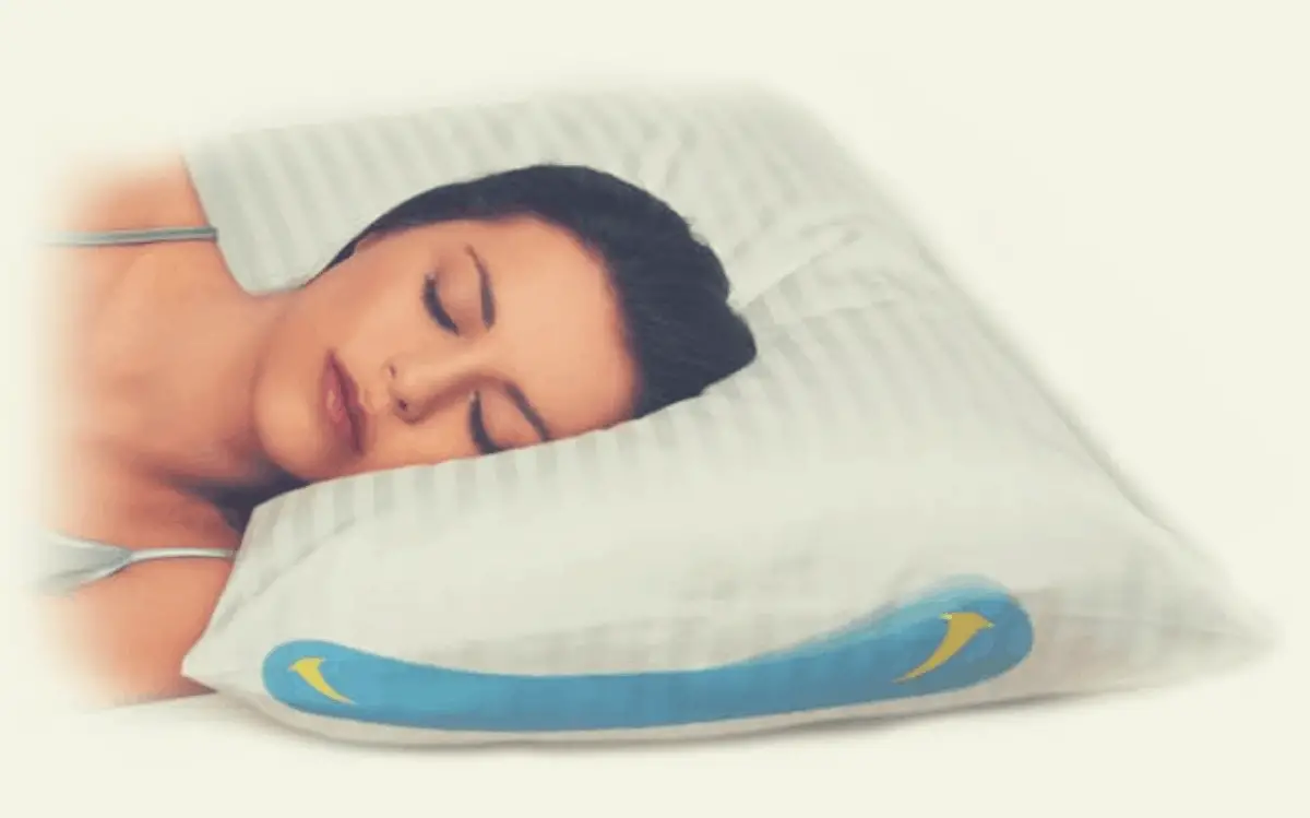 woman lying on a water pillow